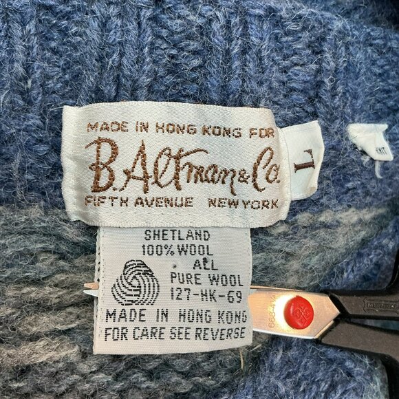 Vintage B.Altman & Co. 100% Shetland Hand Knit Wool Sweater Mens Large Geometric - Picture 9 of 13